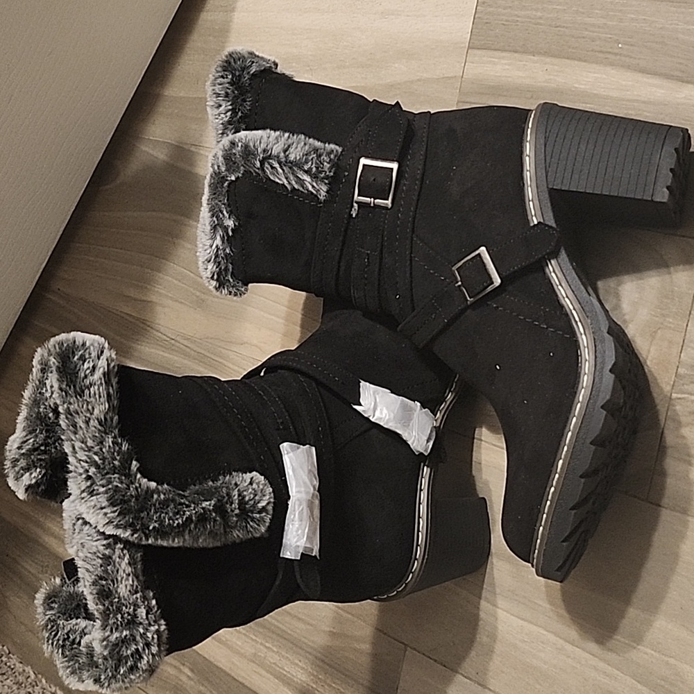 Venus faux suede fur trim boots